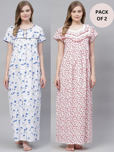 "Fashionable and functional long cotton nightie with a scoop neckline and modest hem, styled for a timeless look."
