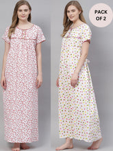 Load image into Gallery viewer, Red &amp; Multi-Print Cotton Nightgown Combo - Elegant, Breathable Sleepwear Set