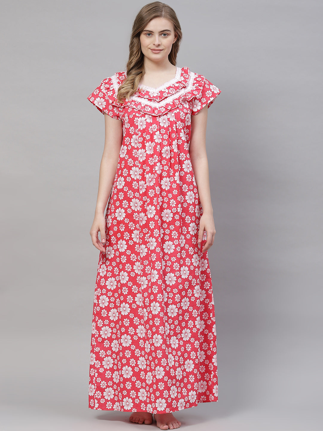 Women's 100% Cotton Short Sleeve Nightie Gown Night Sleepwear Indian Maxi  Dress | eBay