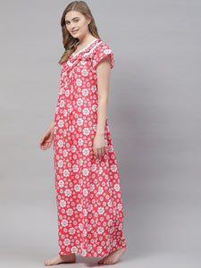 Women's Pure cotton Night Gown Sleepwear Printed Maxi Nighty-1FL
