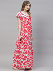 Women's Pure cotton Night Gown Sleepwear Printed Maxi Nighty-1FL