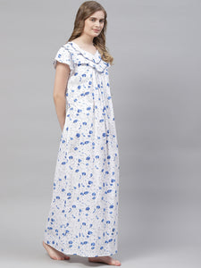 Women's Pure cotton Night Gown Sleepwear Printed Maxi Nighty-234FL