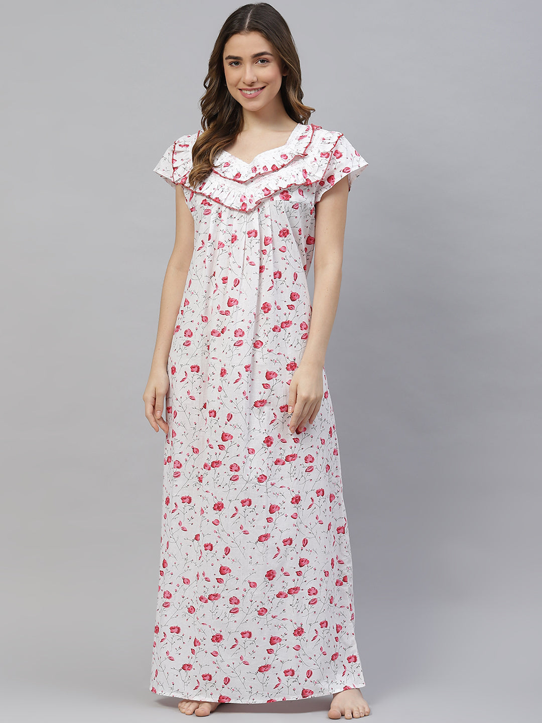 Women's Pure cotton Night Gown Sleepwear Printed Maxi Nighty-234FL