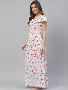 Model wearing a lightweight pure cotton nightie, showcasing its full-length design and roomy sleeves for optimal comfort
