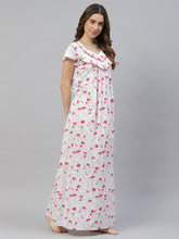 Load image into Gallery viewer, Close-up of breathable cotton fabric on a long maxi nightgown, highlighting the soft texture and quality craftsmanship