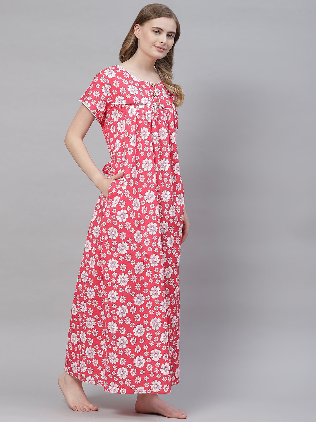 kasya Cotton Nighty for Women in Coral Pink Color - Size XS | Night Gown  Wear with Pockets | Comfortable and Stylish Sleepwear Fancy Maxi Dress :  Amazon.in: Fashion