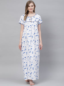 Model wearing a lightweight pure cotton nightie, showcasing its full-length design and roomy sleeves for optimal comfort