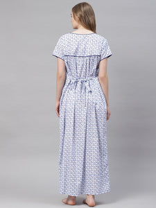 Women's Pure cotton Night Gown Sleepwear Yoke style Printed Maxi Nighty-6PL