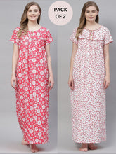 Load image into Gallery viewer, Chic Red &amp; White Printed Pure Cotton Nightgown Set of 2 - Luxurious Comfort Sleepwear