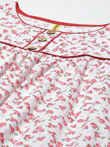 Red & Multi-Print Cotton Nightgown Combo - Elegant, Breathable Sleepwear Set