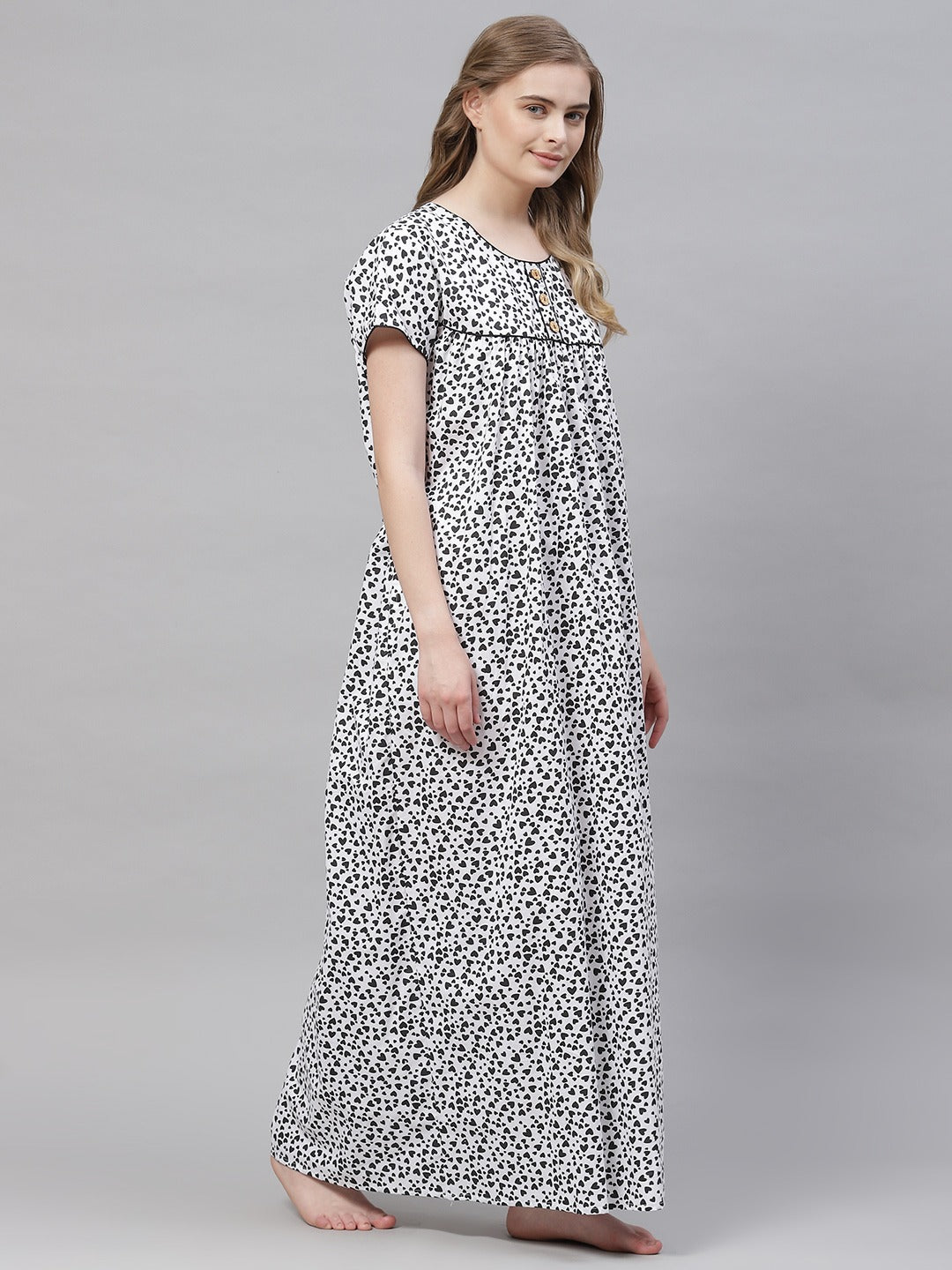 Women's Pure cotton Night Gown Sleepwear Yoke style Printed Maxi Night –  VEMANTE